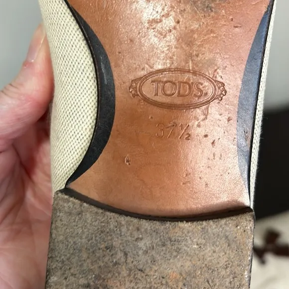 TOD’S Women’s Leather Gommino Cream Brown Loafer Driving Shoe Sz 37.5