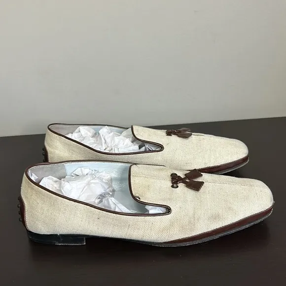TOD’S Women’s Leather Gommino Cream Brown Loafer Driving Shoe Sz 37.5