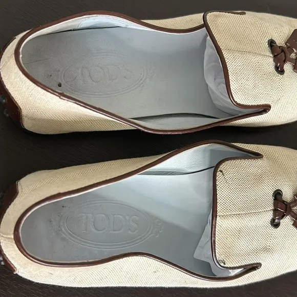 TOD’S Women’s Leather Gommino Cream Brown Loafer Driving Shoe Sz 37.5