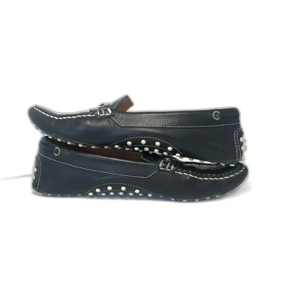 TOD'S Women's Leather Pebbling Outsoles Driving Shoes EU37.5/US7 Black White