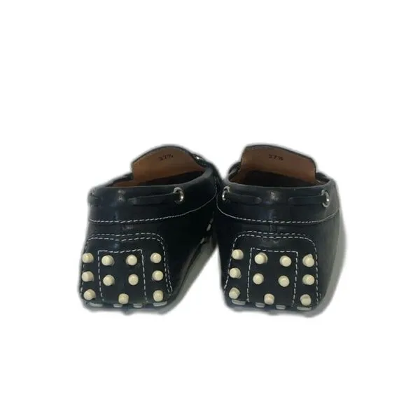 TOD'S Women's Leather Pebbling Outsoles Driving Shoes EU37.5/US7 Black White