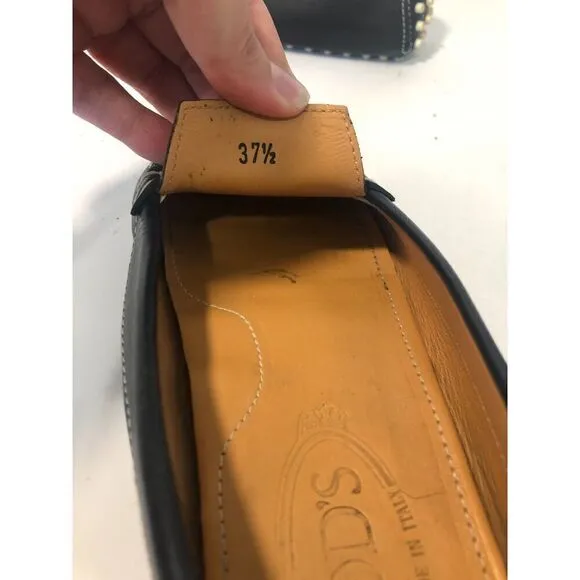 TOD'S Women's Leather Pebbling Outsoles Driving Shoes EU37.5/US7 Black White