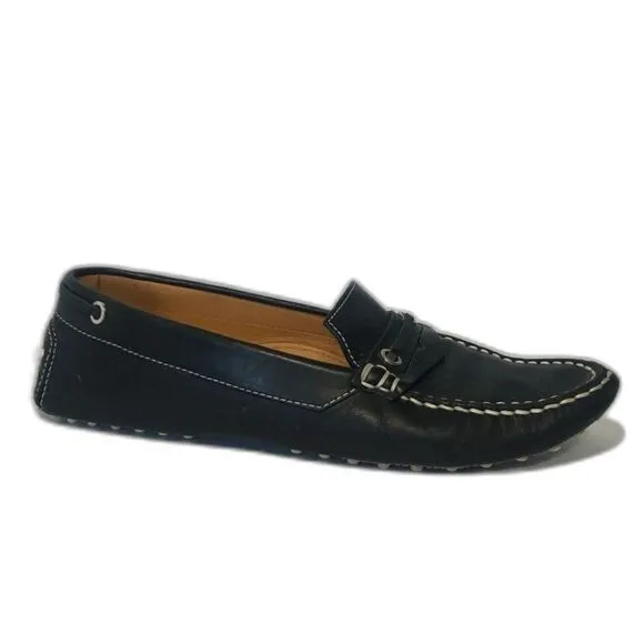 TOD'S Women's Leather Pebbling Outsoles Driving Shoes EU37.5/US7 Black White