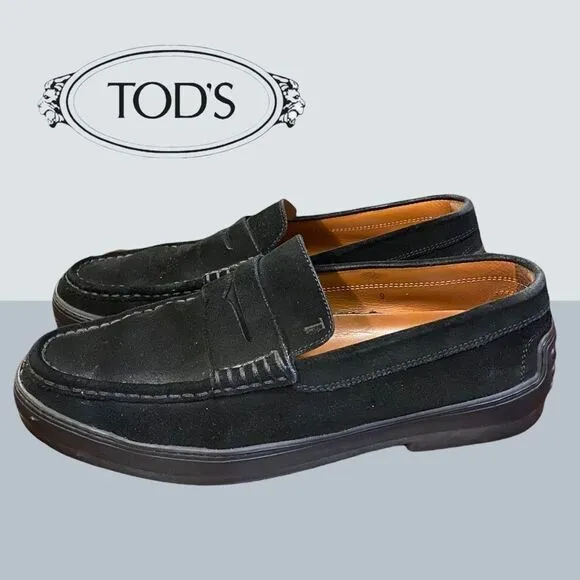 Tod's Men's Black Suede Penny Driving Loafers 9