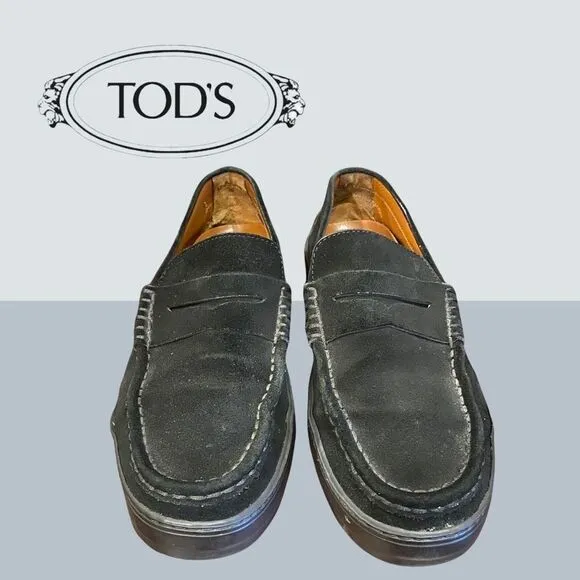 Tod's Men's Black Suede Penny Driving Loafers 9