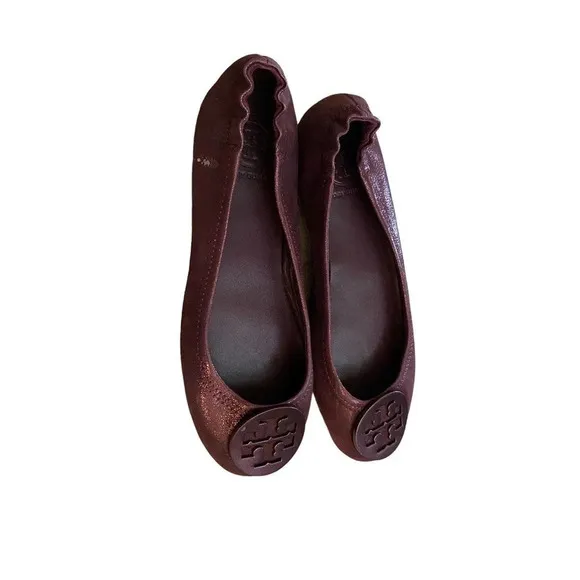 Tory Ballerina Flats Maroon Burgundy Casual Leather US 6.5 M Slip-on Boho