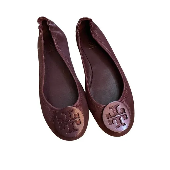 Tory Ballerina Flats Maroon Burgundy Casual Leather US 6.5 M Slip-on Boho