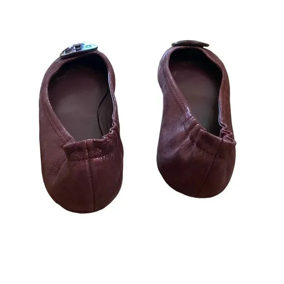 Tory Ballerina Flats Maroon Burgundy Casual Leather US 6.5 M Slip-on Boho