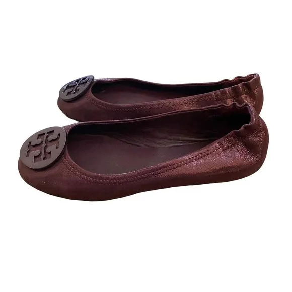 Tory Ballerina Flats Maroon Burgundy Casual Leather US 6.5 M Slip-on Boho