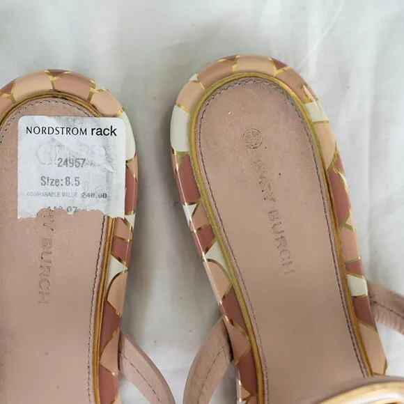 Tory Burch $298 Enamel Miller Soft Sandal Seashell Pink Sz 8.5 Pre-owned Shoes