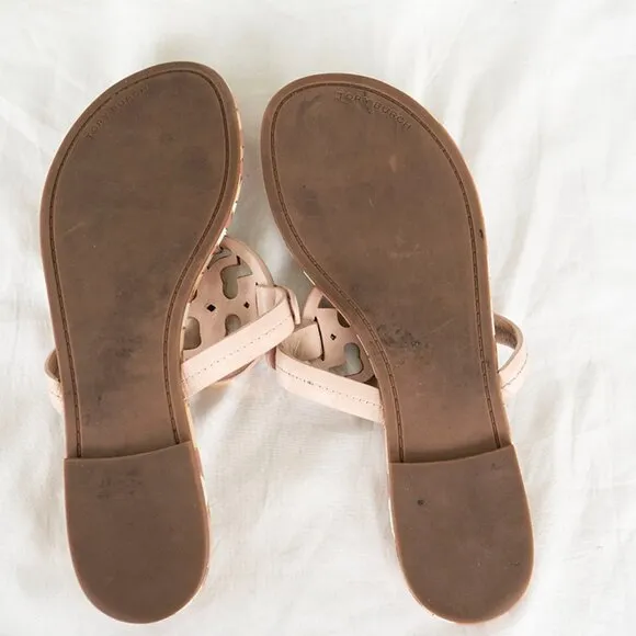Tory Burch $298 Enamel Miller Soft Sandal Seashell Pink Sz 8.5 Pre-owned Shoes