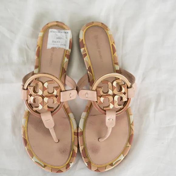Tory Burch $298 Enamel Miller Soft Sandal Seashell Pink Sz 8.5 Pre-owned Shoes