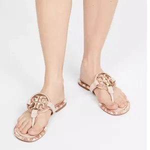 Tory Burch $298 Enamel Miller Soft Sandal Seashell Pink Sz 8.5 Pre-owned Shoes