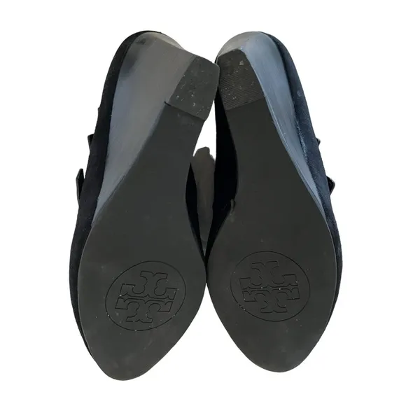 TORY BURCH BLACK SUEDE FALL WINTER WEDGE SHOES 7