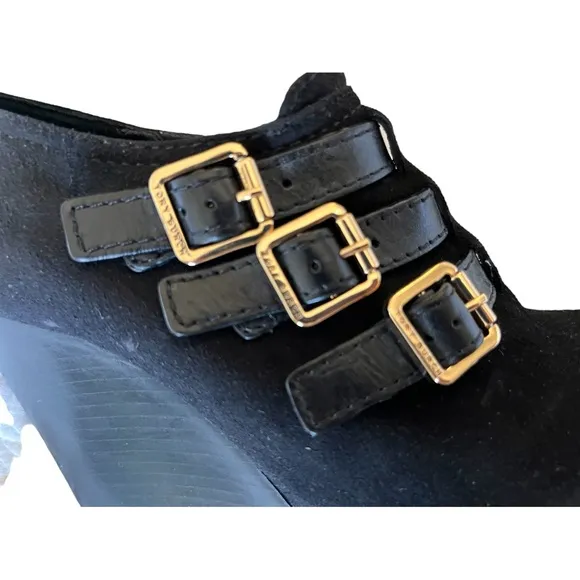 TORY BURCH BLACK SUEDE FALL WINTER WEDGE SHOES 7