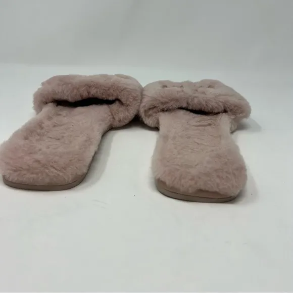 Tory Burch Double T Fluffy Slide On Pink Slipper Shoes Women Size 7 Preppy