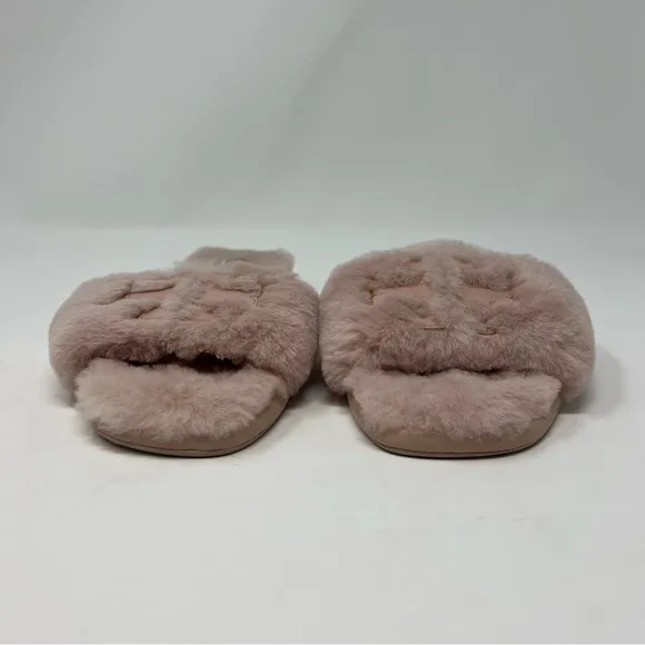 Tory Burch Double T Fluffy Slide On Pink Slipper Shoes Women Size 7 Preppy