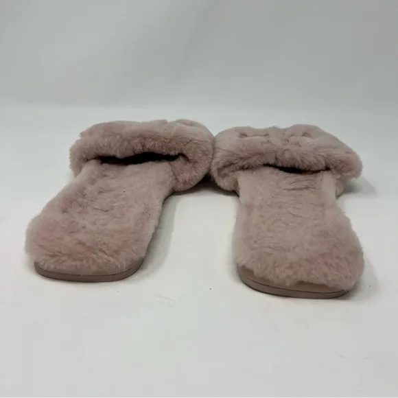 Tory Burch Double T Fluffy Slide On Pink Slipper Shoes Women Size 7 Preppy