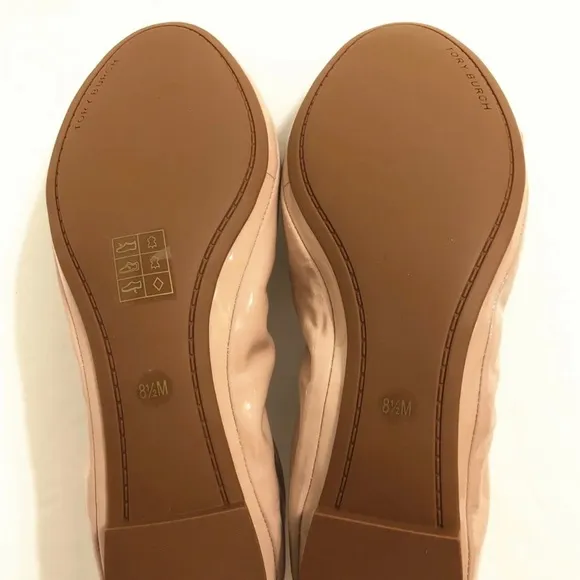 Tory Burch Eddie Patent Ballet Soft Naplak Flats Shoes Goan Sand Pink 8.5