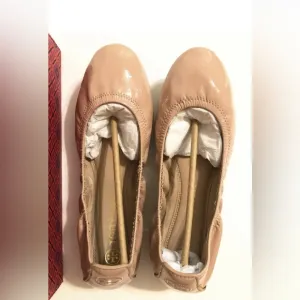 Tory Burch Eddie Patent Ballet Soft Naplak Flats Shoes Goan Sand Pink 8.5