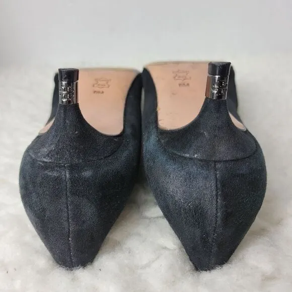 Tory Burch Greenwich Women's Shoes Size 8 M Black Suede Logo-Heel Pump