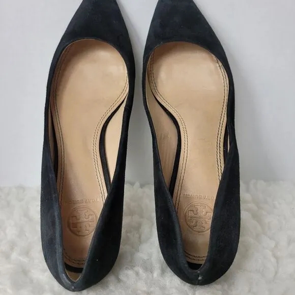 Tory Burch Greenwich Women's Shoes Size 8 M Black Suede Logo-Heel Pump