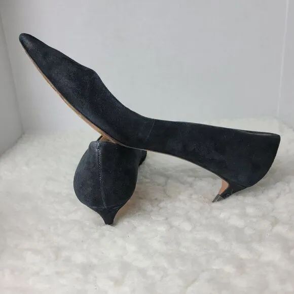 Tory Burch Greenwich Women's Shoes Size 8 M Black Suede Logo-Heel Pump