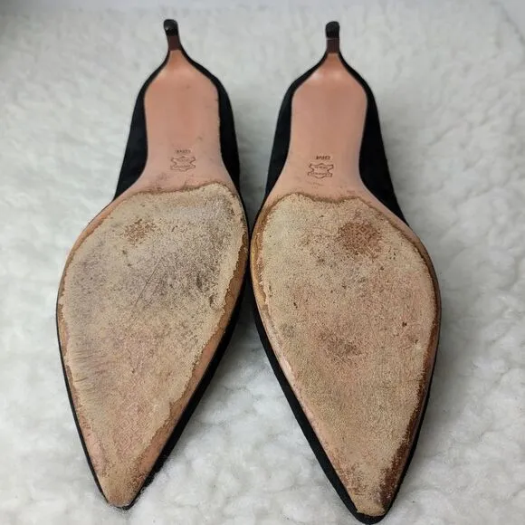 Tory Burch Greenwich Women's Shoes Size 8 M Black Suede Logo-Heel Pump