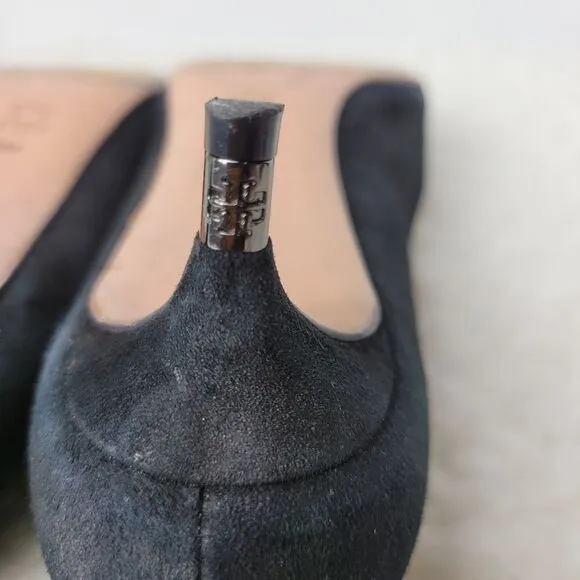 Tory Burch Greenwich Women's Shoes Size 8 M Black Suede Logo-Heel Pump