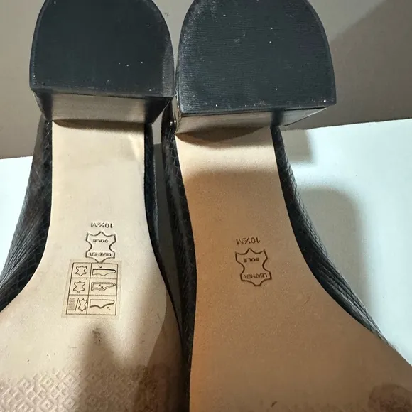 Tory Burch Jessa Size 10.5 Black Gold Mirror Block Heels Mint Condition Python