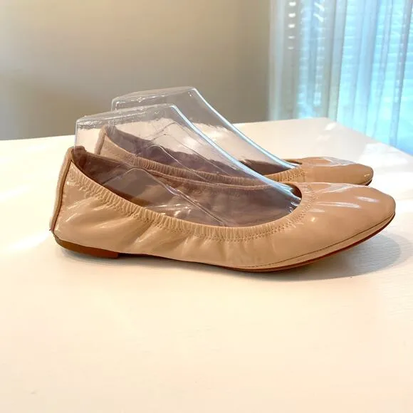 Tory Burch Logo Eddie Soft Patent Leather Ballet Flats Shoes US Size 8.5