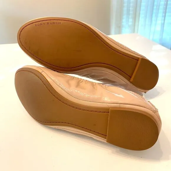 Tory Burch Logo Eddie Soft Patent Leather Ballet Flats Shoes US Size 8.5