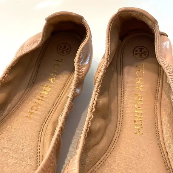 Tory Burch Logo Eddie Soft Patent Leather Ballet Flats Shoes US Size 8.5