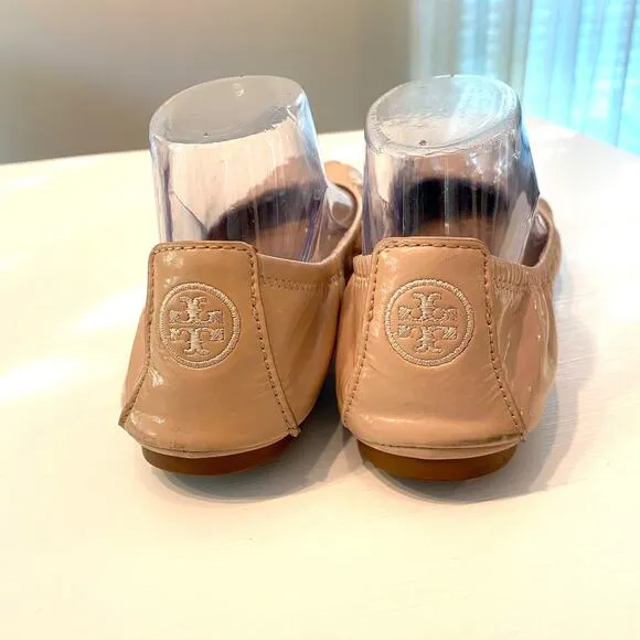 Tory Burch Logo Eddie Soft Patent Leather Ballet Flats Shoes US Size 8.5