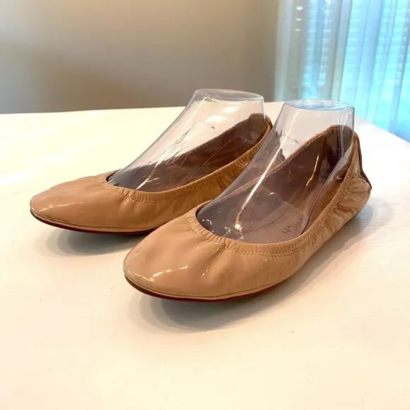 Tory Burch Logo Eddie Soft Patent Leather Ballet Flats Shoes US Size 8.5