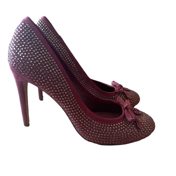 TORY BURCH Phoenix Soho Lux Suede Crystal Jeweled Conceria Cameo Pumps