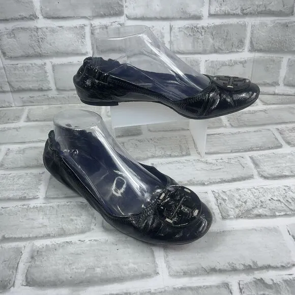 Tory Burch Reva Women's  8.5 M Black Patent Leather Ballet Flat Comfort Shoes