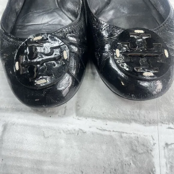 Tory Burch Reva Women's  8.5 M Black Patent Leather Ballet Flat Comfort Shoes