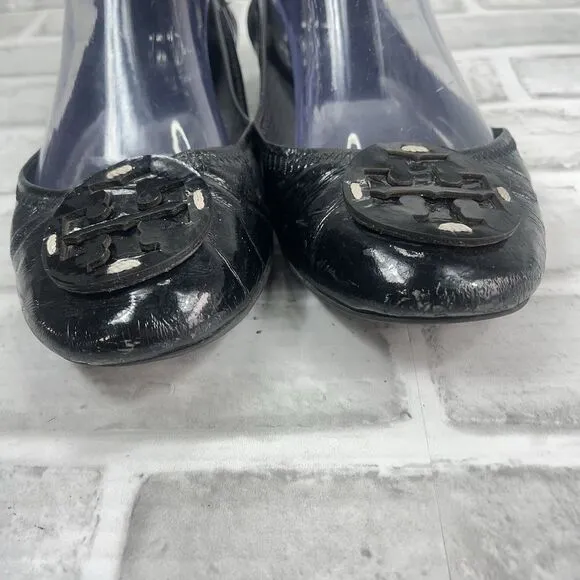 Tory Burch Reva Women's  8.5 M Black Patent Leather Ballet Flat Comfort Shoes