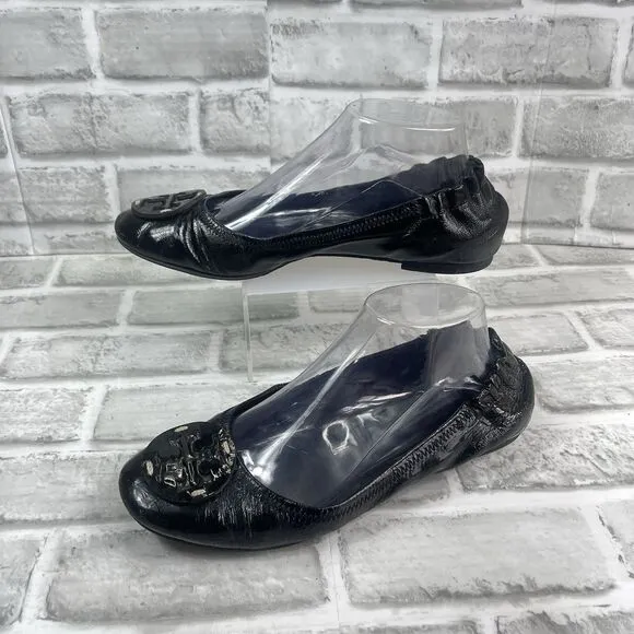 Tory Burch Reva Women's  8.5 M Black Patent Leather Ballet Flat Comfort Shoes