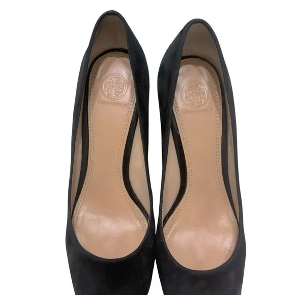 Tory Burch Women’s Shoes Size 8.5 Astoria Wedge Lancaster Suede Black Pumps