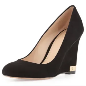 Tory Burch Women’s Shoes Size 8.5 Astoria Wedge Lancaster Suede Black Pumps