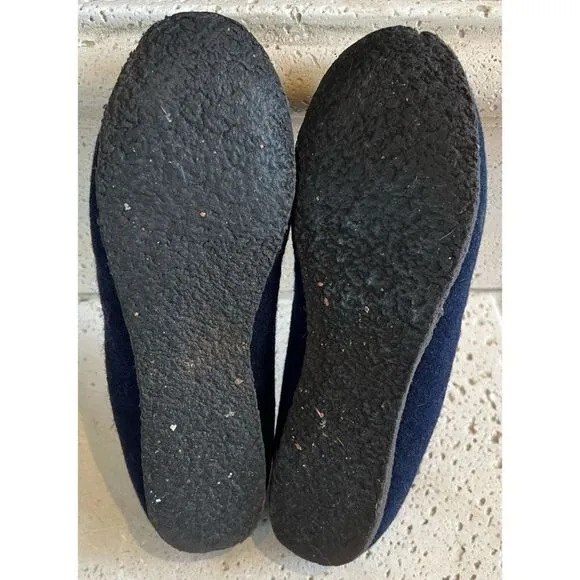 TORY BURCH Navy Blue Billy Logo Wool felt slippers Slip on Loafers Women's Sz 5