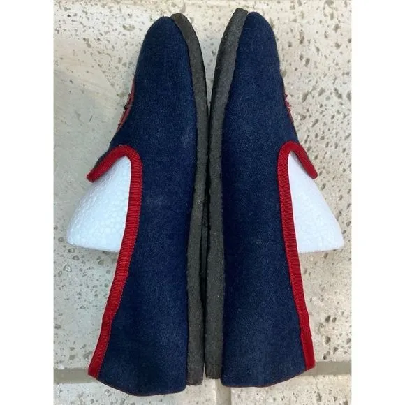 TORY BURCH Navy Blue Billy Logo Wool felt slippers Slip on Loafers Women's Sz 5
