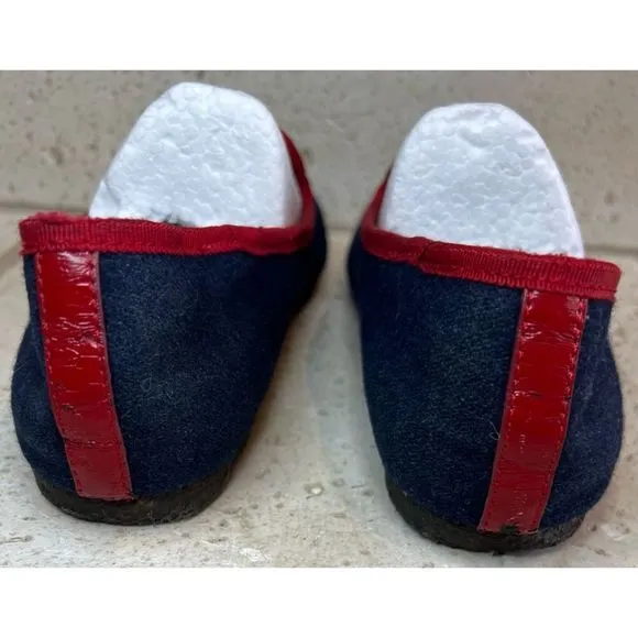 TORY BURCH Navy Blue Billy Logo Wool felt slippers Slip on Loafers Women's Sz 5