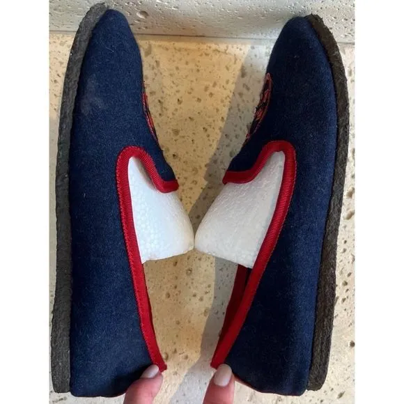 TORY BURCH Navy Blue Billy Logo Wool felt slippers Slip on Loafers Women's Sz 5