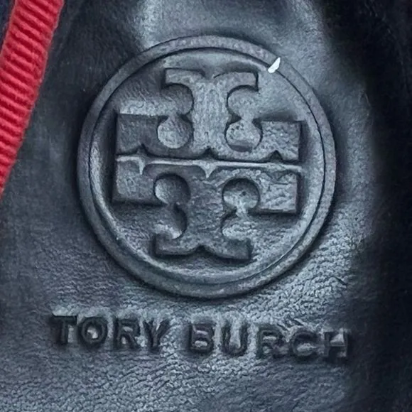 TORY BURCH Navy Blue Billy Logo Wool felt slippers Slip on Loafers Women's Sz 5