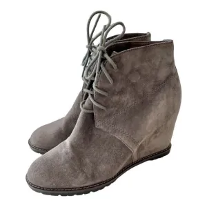 TRASK Womens Tatum Wedges Brown Suede Lace-Up Ankle Boots Booties Solid Shoes 7
