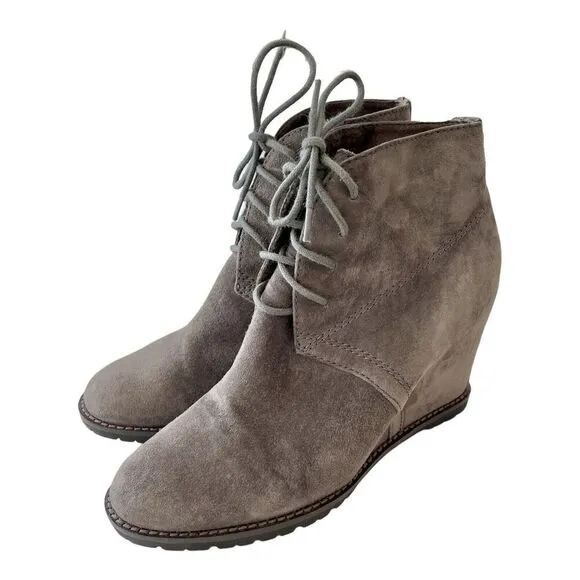 TRASK Womens Tatum Wedges Brown Suede Lace-Up Ankle Boots Booties Solid Shoes 7