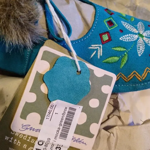 Turquoise Suede Moccasins by Gudrun Sjoden BRAND NEW size 39 (8.5)